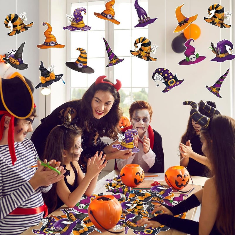 Machomby 48 Pcs Halloween Cutouts, Cute Witch Hat Cutouts Halloween Bulletin Board Decorations Witch Hat Paper Cut-Outs for Home School Trick or Treat Party Chalkboard Wall Decor - Image 5